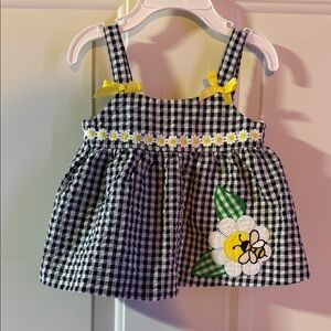 Black & White Gingham Daisy Appliqué Kids Sundress Top - 3-6 months